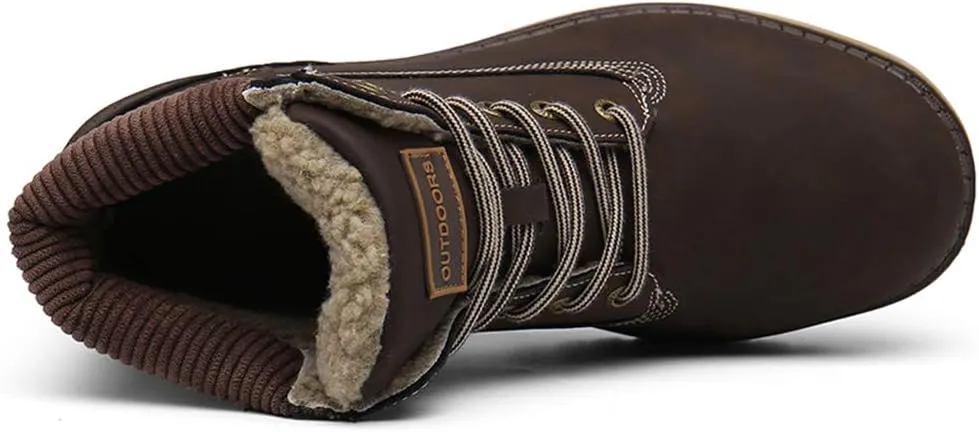 SKDOIUL Mens Winter Snow Boots Leather Ankle Walking Shoes with Warm Fur