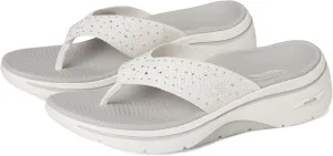 SKECHERS Women's Arch Fit 2.0 3-Pt Rhinestone Sandal Flip-Flop, White/Silver, 9