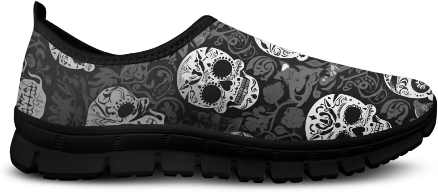Skull Walking Shoes Casual Tennis Flat Work Loafer Wide Toe Driving Shoe Hiking Sneaker for Women