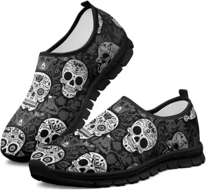 Skull Walking Shoes Casual Tennis Flat Work Loafer Wide Toe Driving Shoe Hiking Sneaker for Women