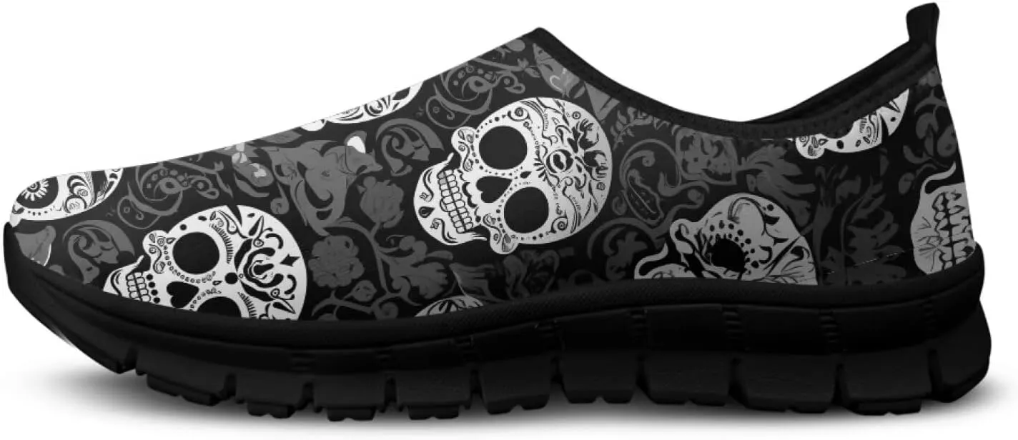Skull Walking Shoes Casual Tennis Flat Work Loafer Wide Toe Driving Shoe Hiking Sneaker for Women