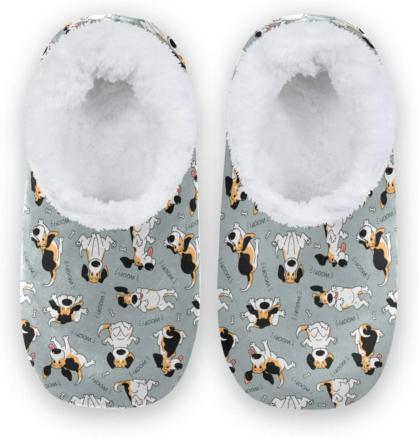 Slipper for Women and Men Fuzzy Memory Foam Soft House Shoes Anti-Skid Sole Coral Fleece House Slipper Beagle Dog On Brown M-XXL
