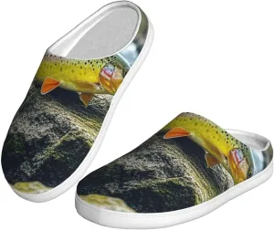 Slippers for Women Men Cotton Slippers Brook Trout Fly Fishing Plush Shoes Non-slip TPR Slippers