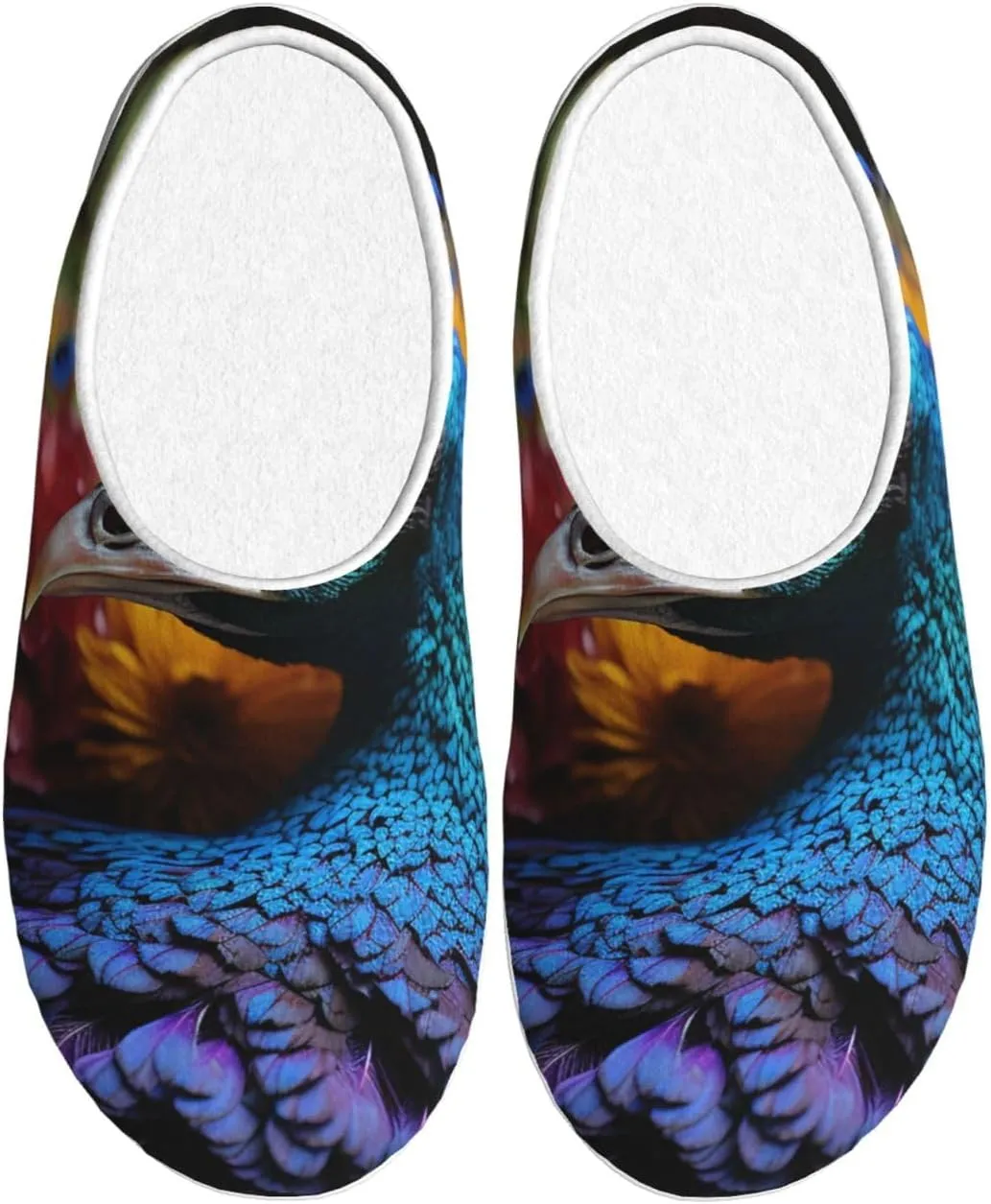 Slippers for Women Men Cotton Slippers Peacock Head Plush Shoes Non-slip TPR Slippers