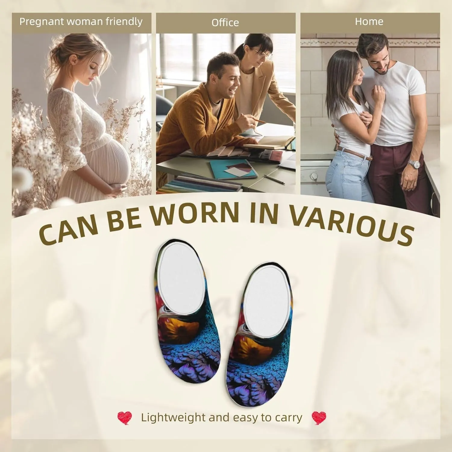 Slippers for Women Men Cotton Slippers Peacock Head Plush Shoes Non-slip TPR Slippers