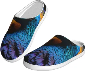 Slippers for Women Men Cotton Slippers Peacock Head Plush Shoes Non-slip TPR Slippers