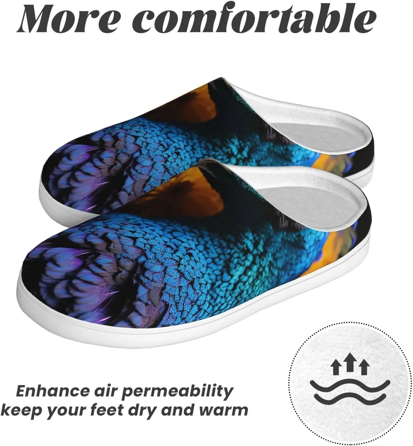 Slippers for Women Men Cotton Slippers Peacock Head Plush Shoes Non-slip TPR Slippers