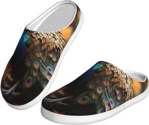 Slippers for Women Men Cotton Slippers Peacocks Plush Shoes Non-slip TPR Slippers