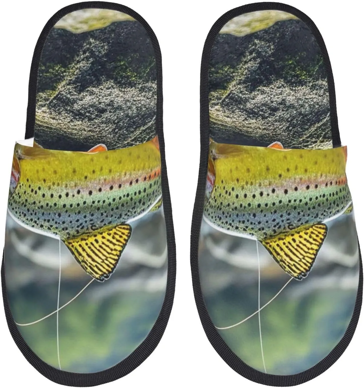 Slippers for Women Men Fuzzy House Slippers Brook Trout Fly Fishing Plush Shoes Non-slip Memory Foam Slippers