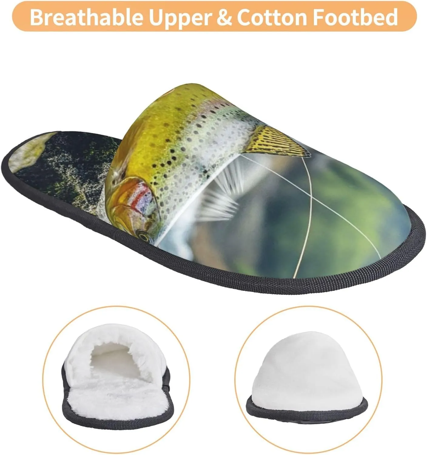 Slippers for Women Men Fuzzy House Slippers Brook Trout Fly Fishing Plush Shoes Non-slip Memory Foam Slippers