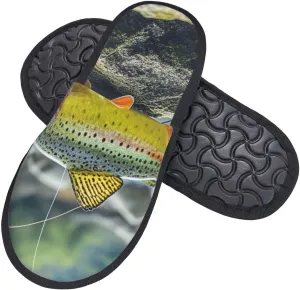 Slippers for Women Men Fuzzy House Slippers Brook Trout Fly Fishing Plush Shoes Non-slip Memory Foam Slippers