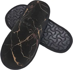 Slippers for Women Men Memory Foam Slippers Black Gold Marble House Slippers Winter Slides Indoor House Shoes