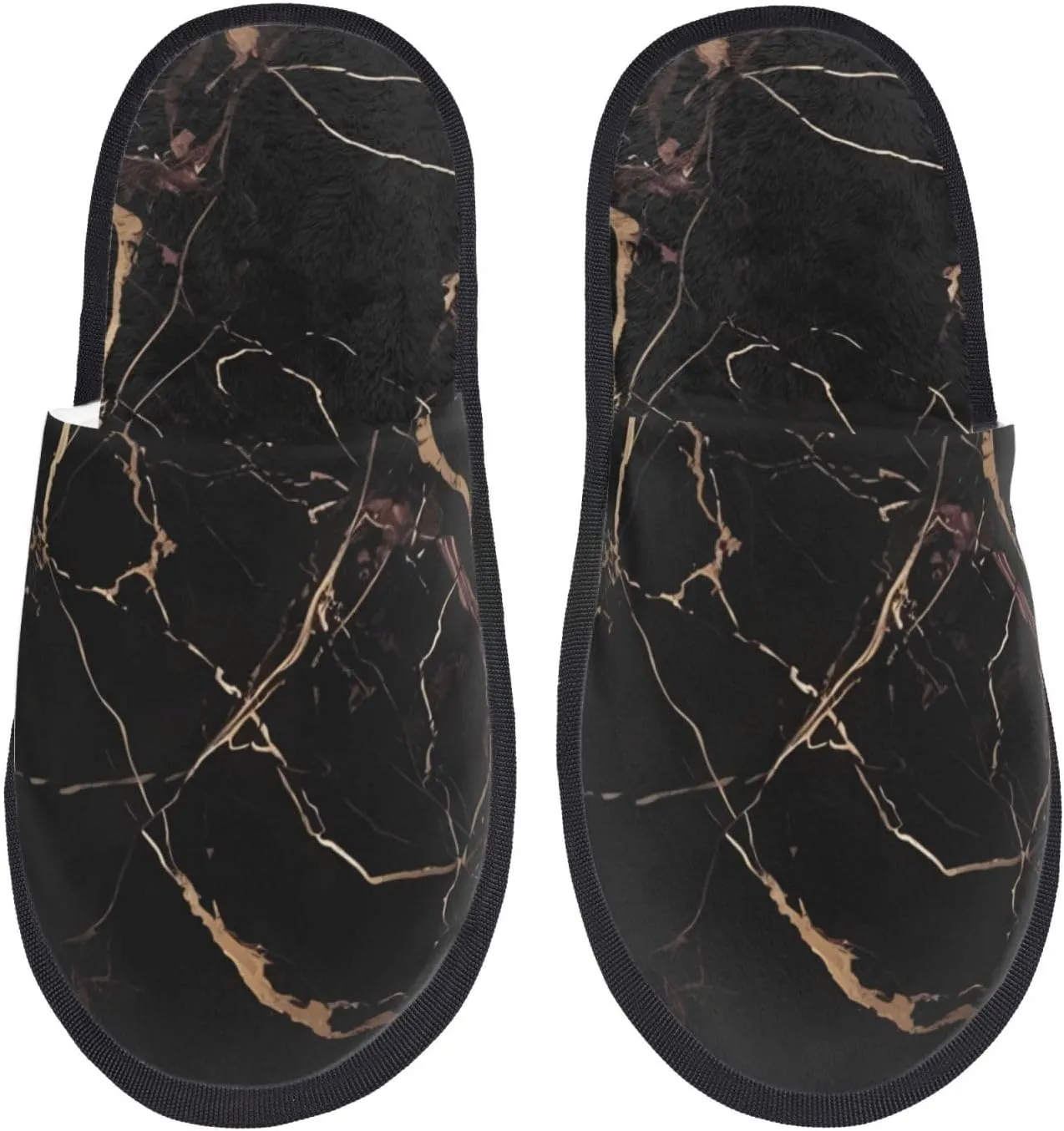 Slippers for Women Men Memory Foam Slippers Black Gold Marble House Slippers Winter Slides Indoor House Shoes
