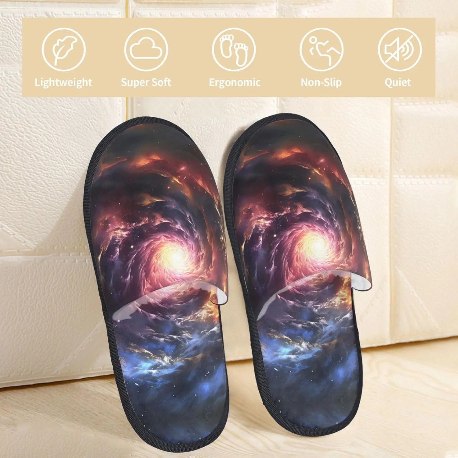 Slippers for Women Men Memory Foam Slippers Cosmic Storm House Slippers Winter Slides Indoor House Shoes