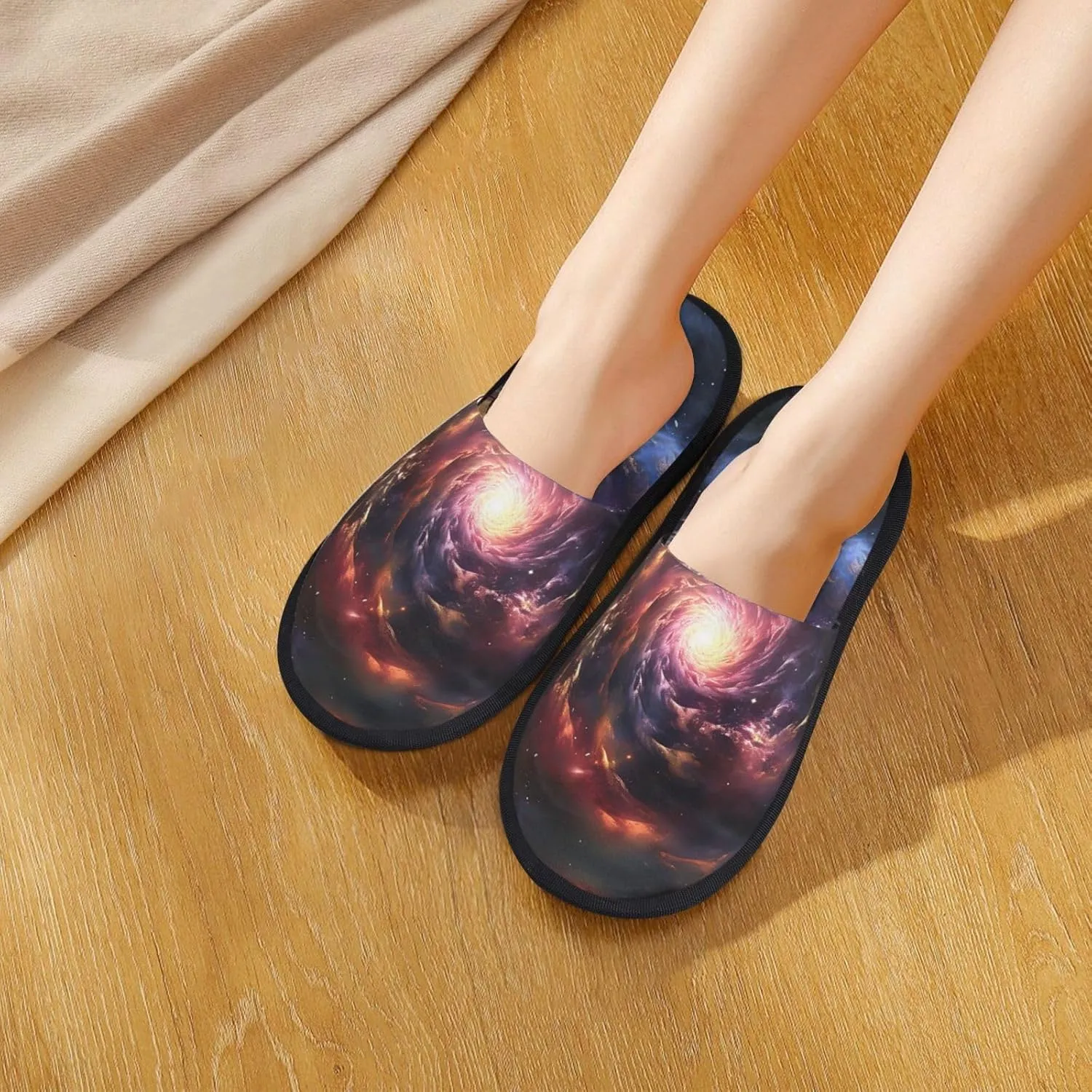Slippers for Women Men Memory Foam Slippers Cosmic Storm House Slippers Winter Slides Indoor House Shoes