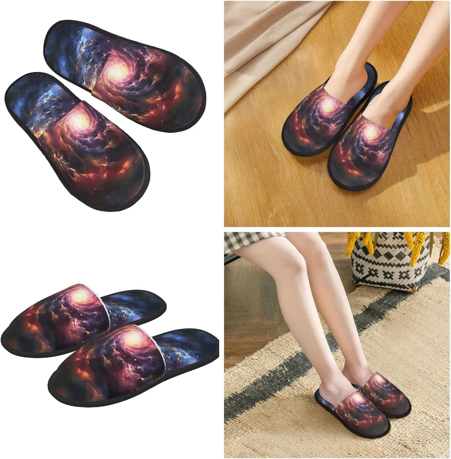 Slippers for Women Men Memory Foam Slippers Cosmic Storm House Slippers Winter Slides Indoor House Shoes