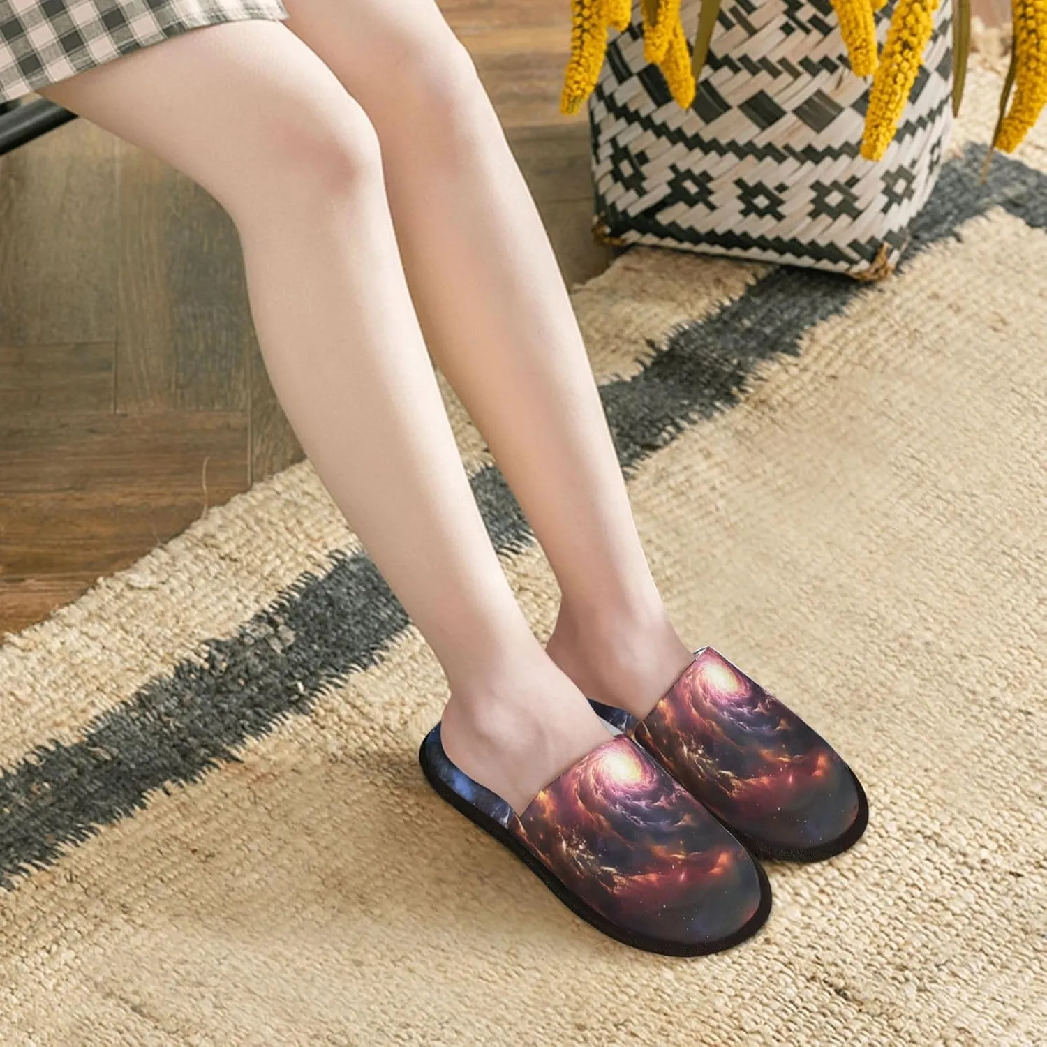Slippers for Women Men Memory Foam Slippers Cosmic Storm House Slippers Winter Slides Indoor House Shoes
