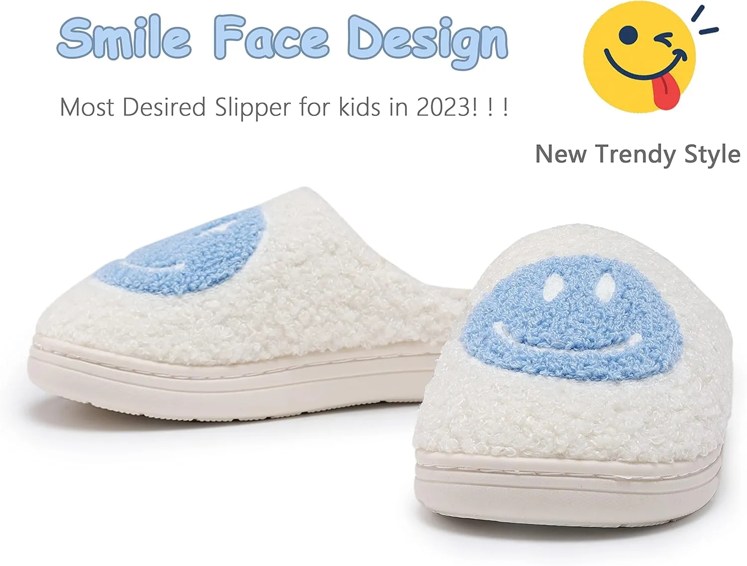Smile Face Kids Happy Face Soft Plush Warm Slipper Anti-Slip Winter Fluffy House Shoes Soft Memory Foam Comfort Cotton Slippers Indoor and Outdoor