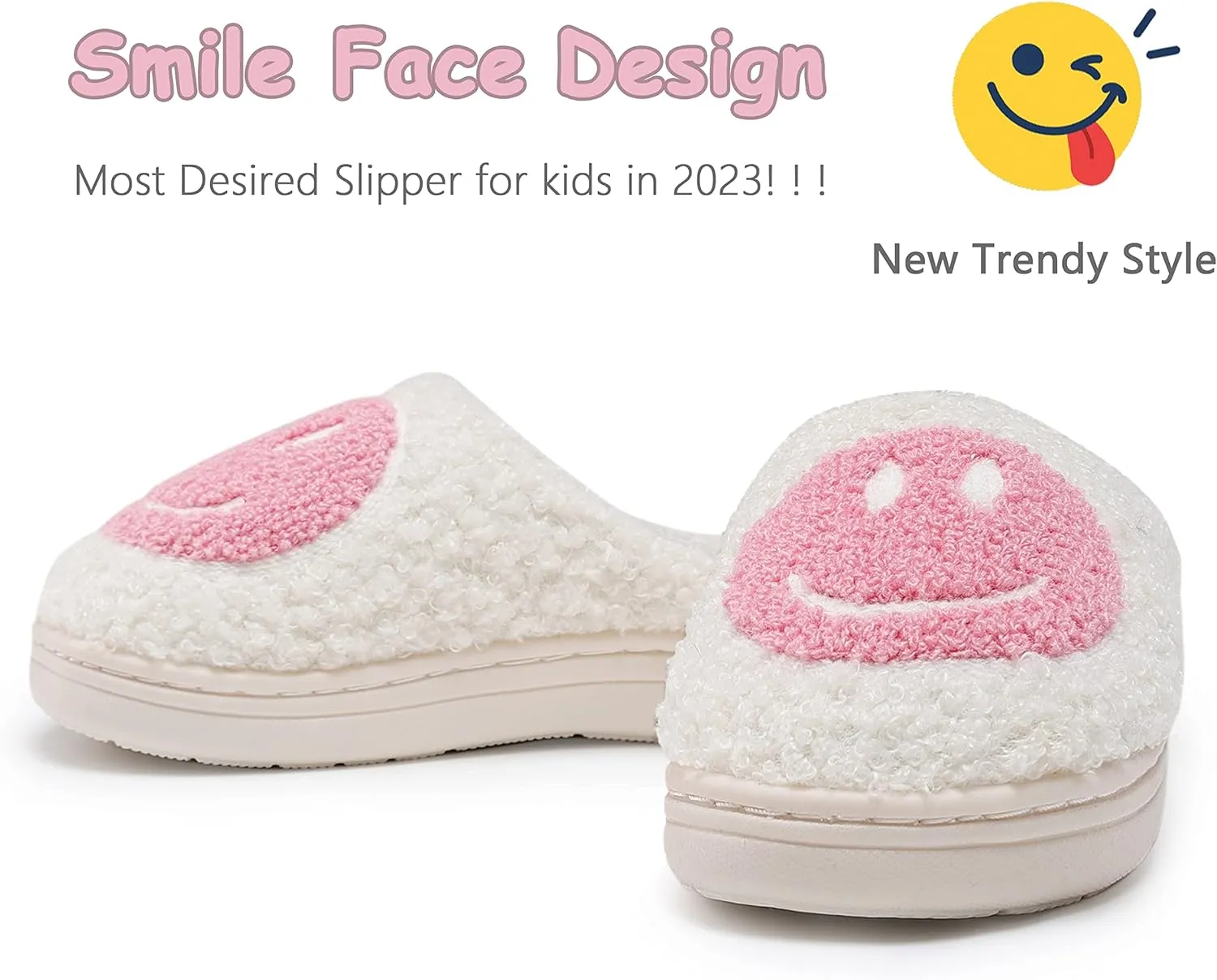 Smile Face Kids Happy Face Soft Plush Warm Slipper Anti-Slip Winter Fluffy House Shoes Soft Memory Foam Comfort Cotton Slippers Indoor and Outdoor