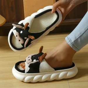 SnugSole Fuzzy Cow Slippers for Women, Cotton Cartoon Cute Animal Slippers for Men Women