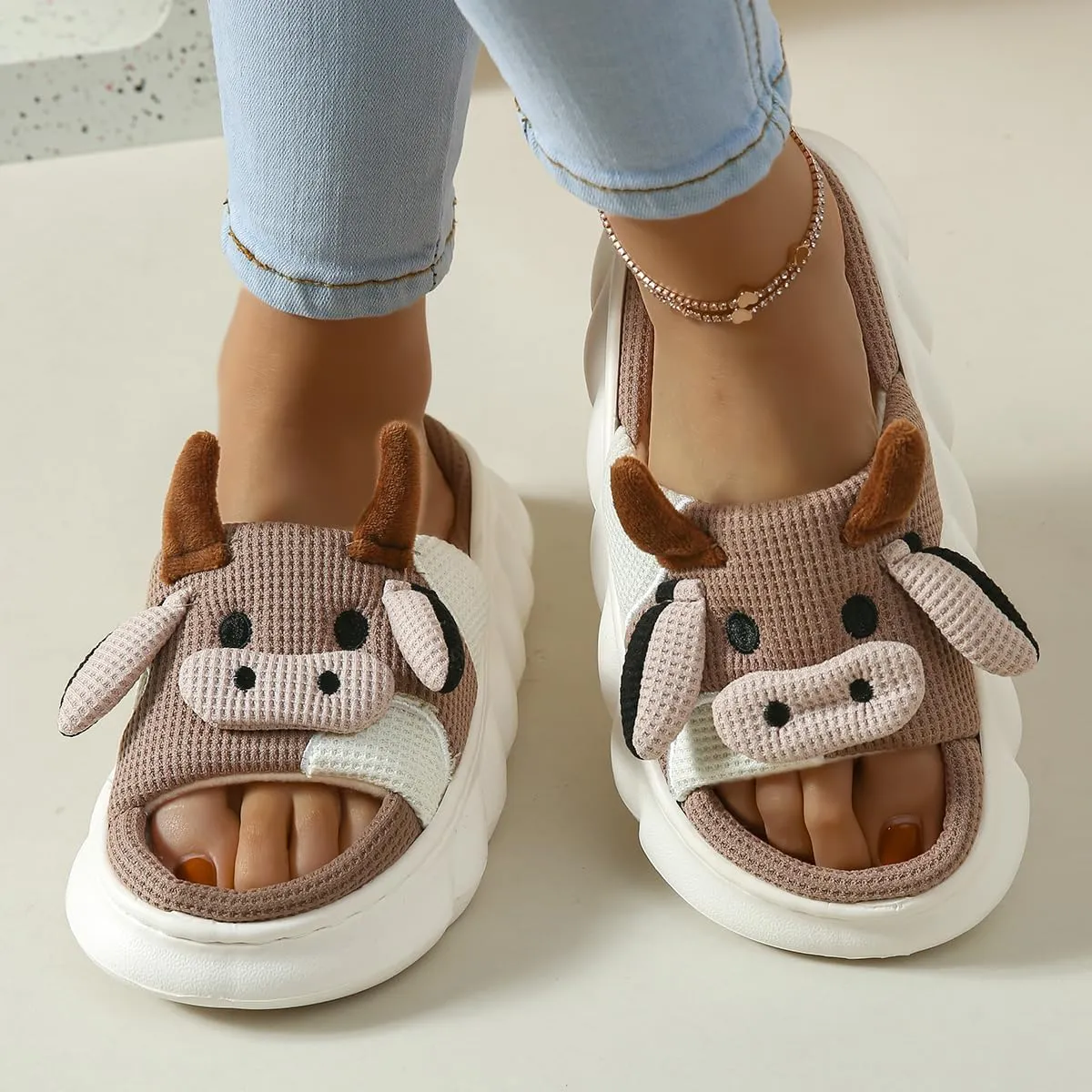 SnugSole Fuzzy Cow Slippers for Women, Cotton Cartoon Cute Animal Slippers for Men Women