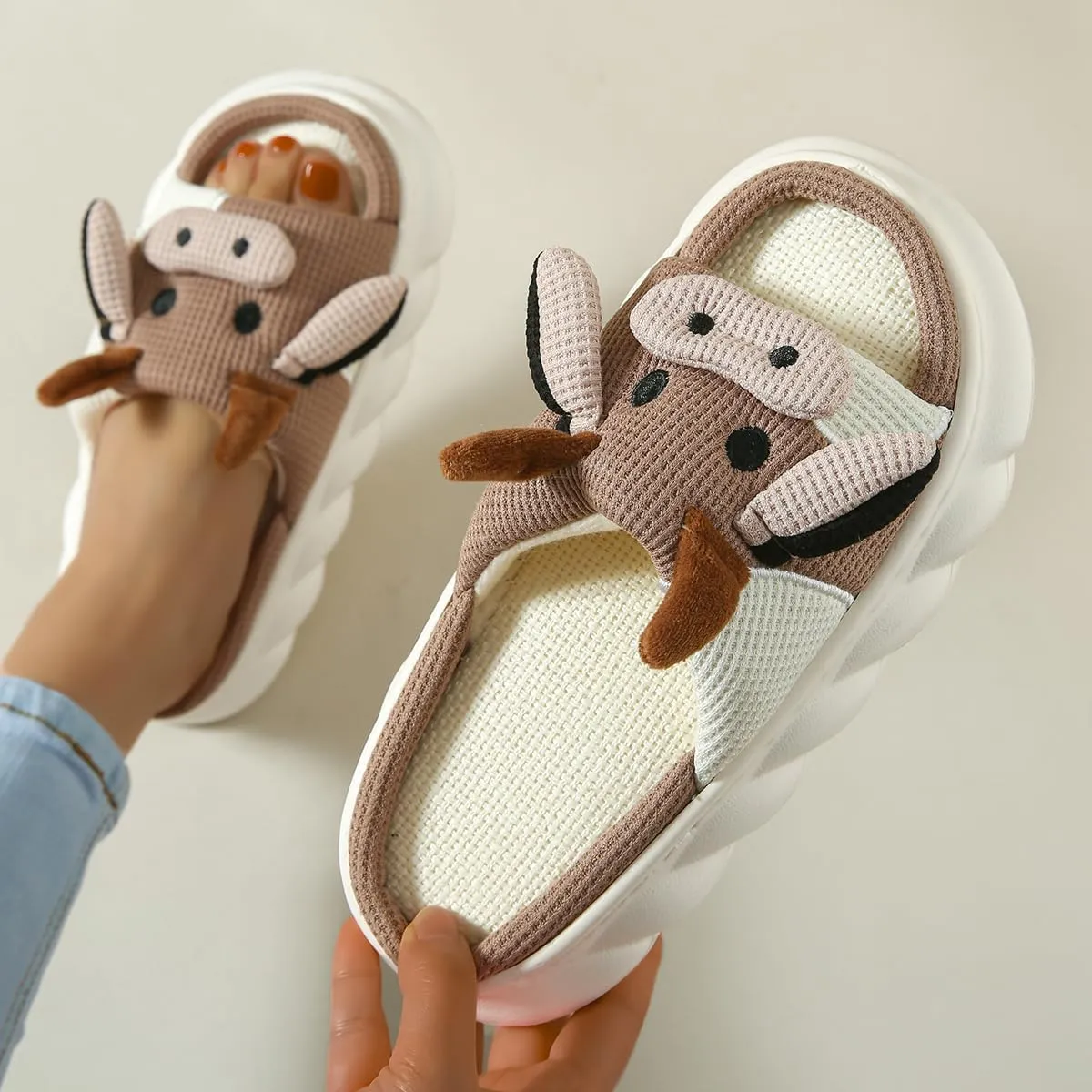 SnugSole Fuzzy Cow Slippers for Women, Cotton Cartoon Cute Animal Slippers for Men Women