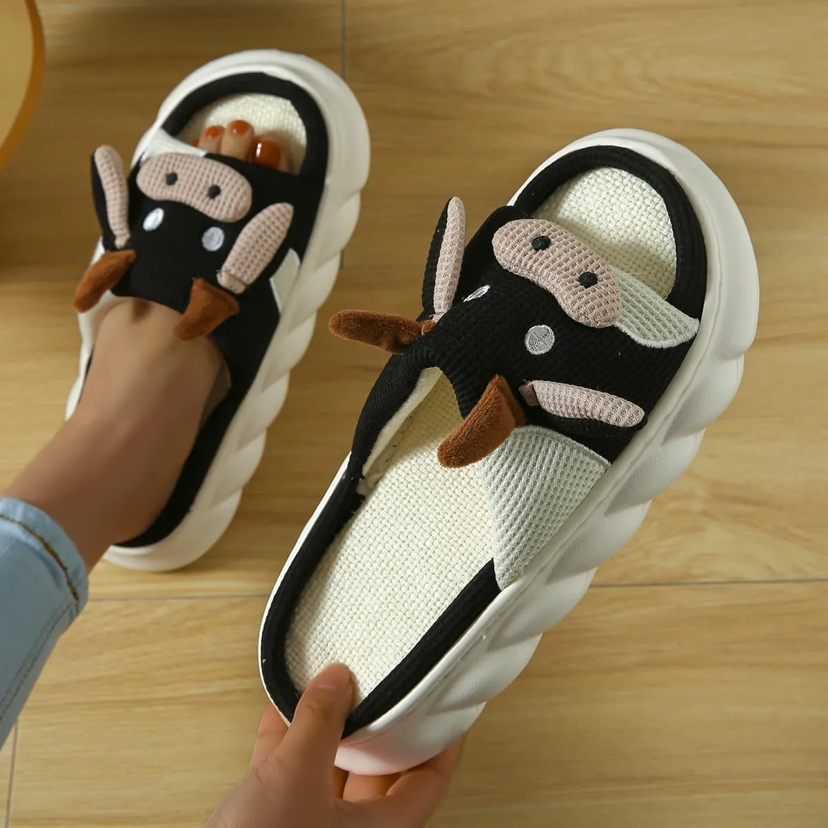 SnugSole Fuzzy Cow Slippers for Women, Cotton Cartoon Cute Animal Slippers for Men Women
