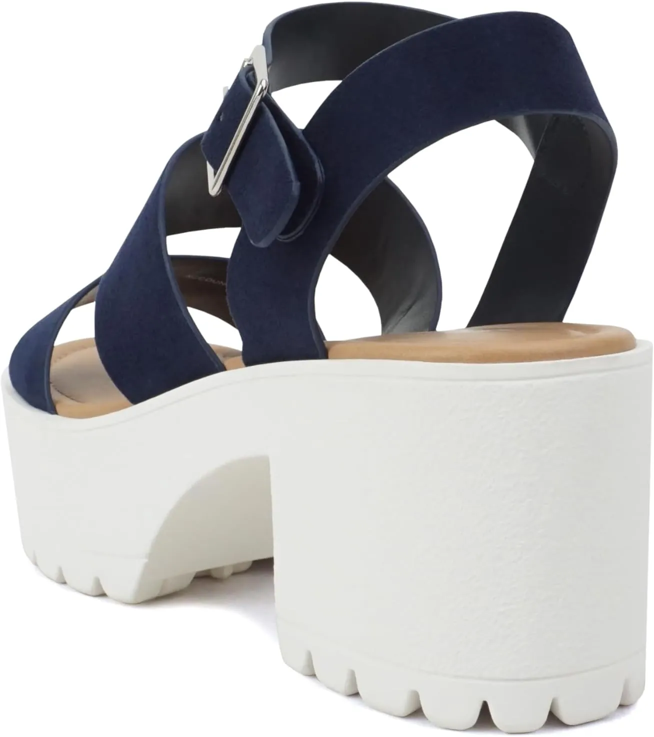 Soda ACCOUNT ~ Women Open Toe Two Bands Lug sole Fashion Block Heel Sandals with Adjustable Ankle Strap