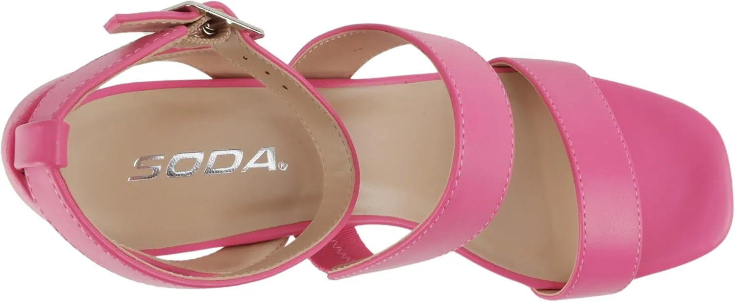 Soda “Dudley” ~ Women Square Toe Multi Band High Heel Platform Dress Sandal with Adjustable Ankle Strap