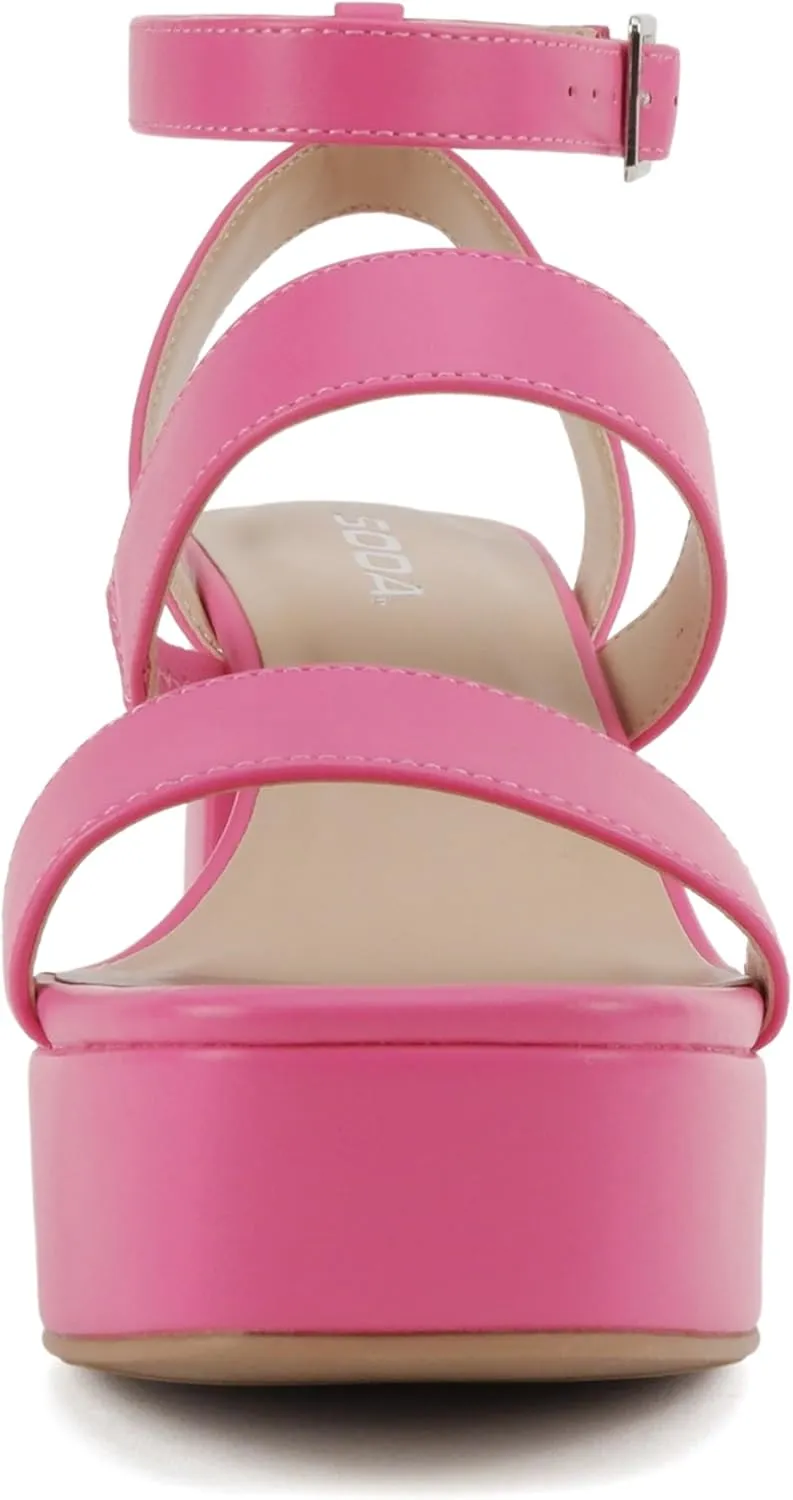 Soda “Dudley” ~ Women Square Toe Multi Band High Heel Platform Dress Sandal with Adjustable Ankle Strap