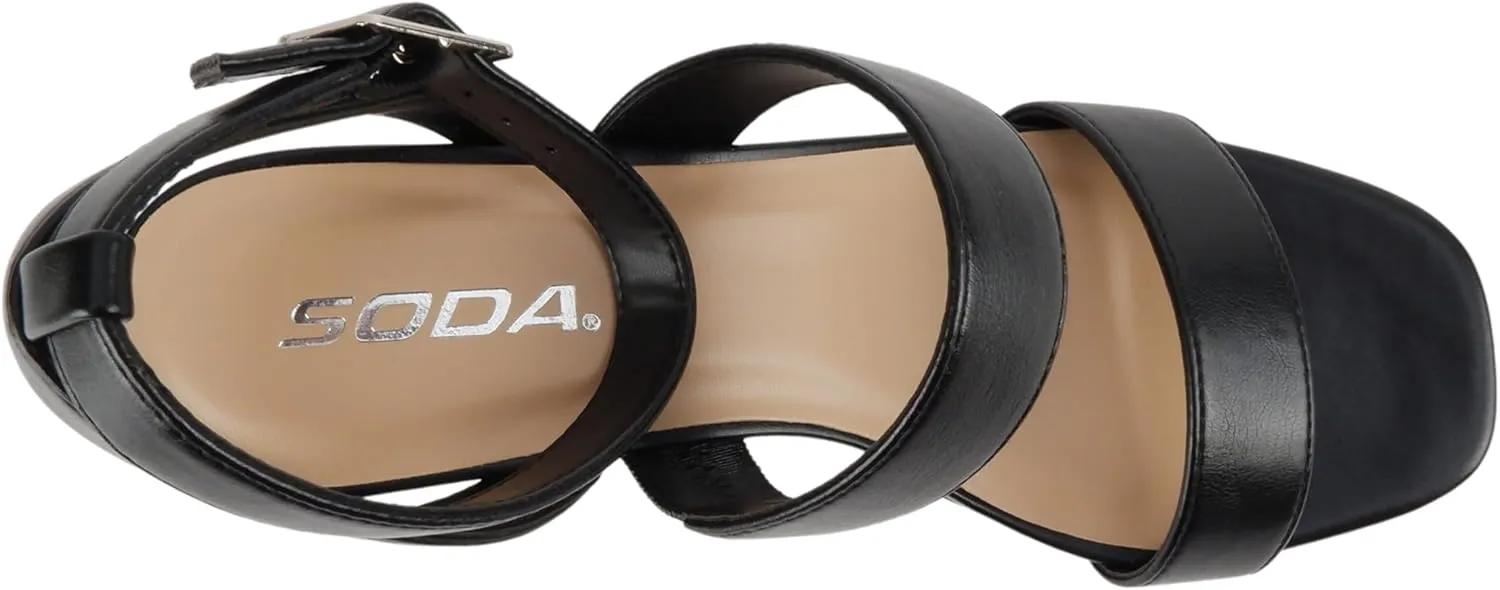 Soda “Dudley” ~ Women Square Toe Multi Band High Heel Platform Dress Sandal with Adjustable Ankle Strap