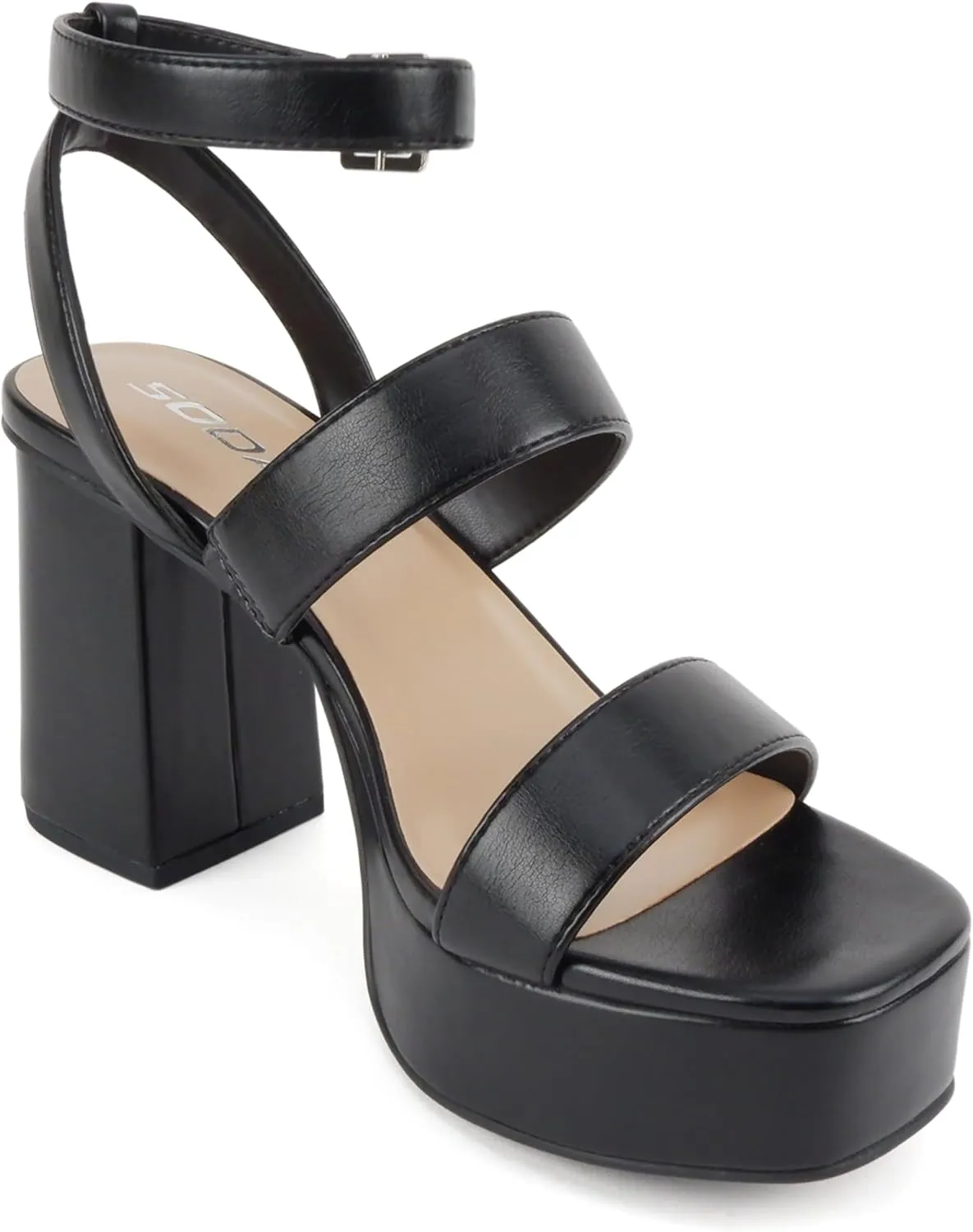 Soda “Dudley” ~ Women Square Toe Multi Band High Heel Platform Dress Sandal with Adjustable Ankle Strap