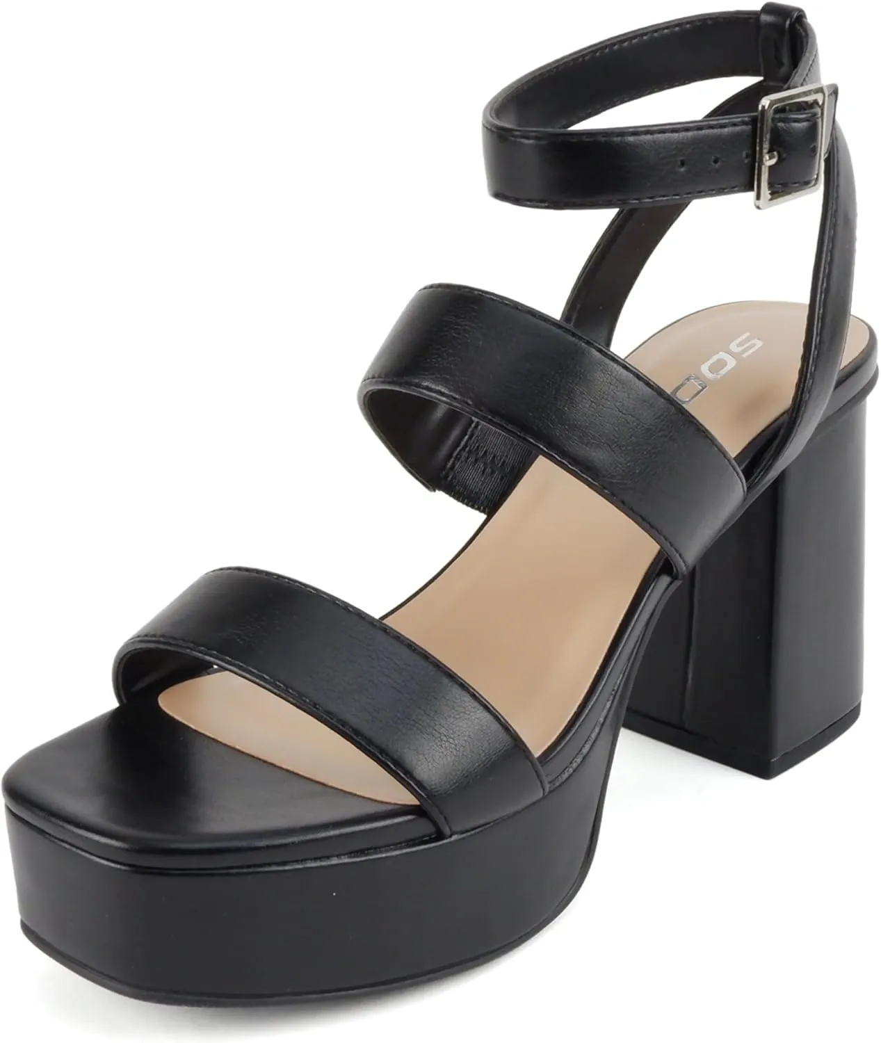 Soda “Dudley” ~ Women Square Toe Multi Band High Heel Platform Dress Sandal with Adjustable Ankle Strap