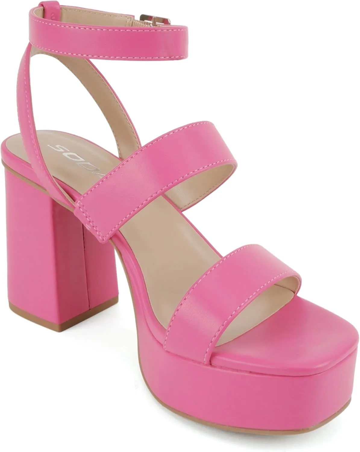 Soda “Dudley” ~ Women Square Toe Multi Band High Heel Platform Dress Sandal with Adjustable Ankle Strap