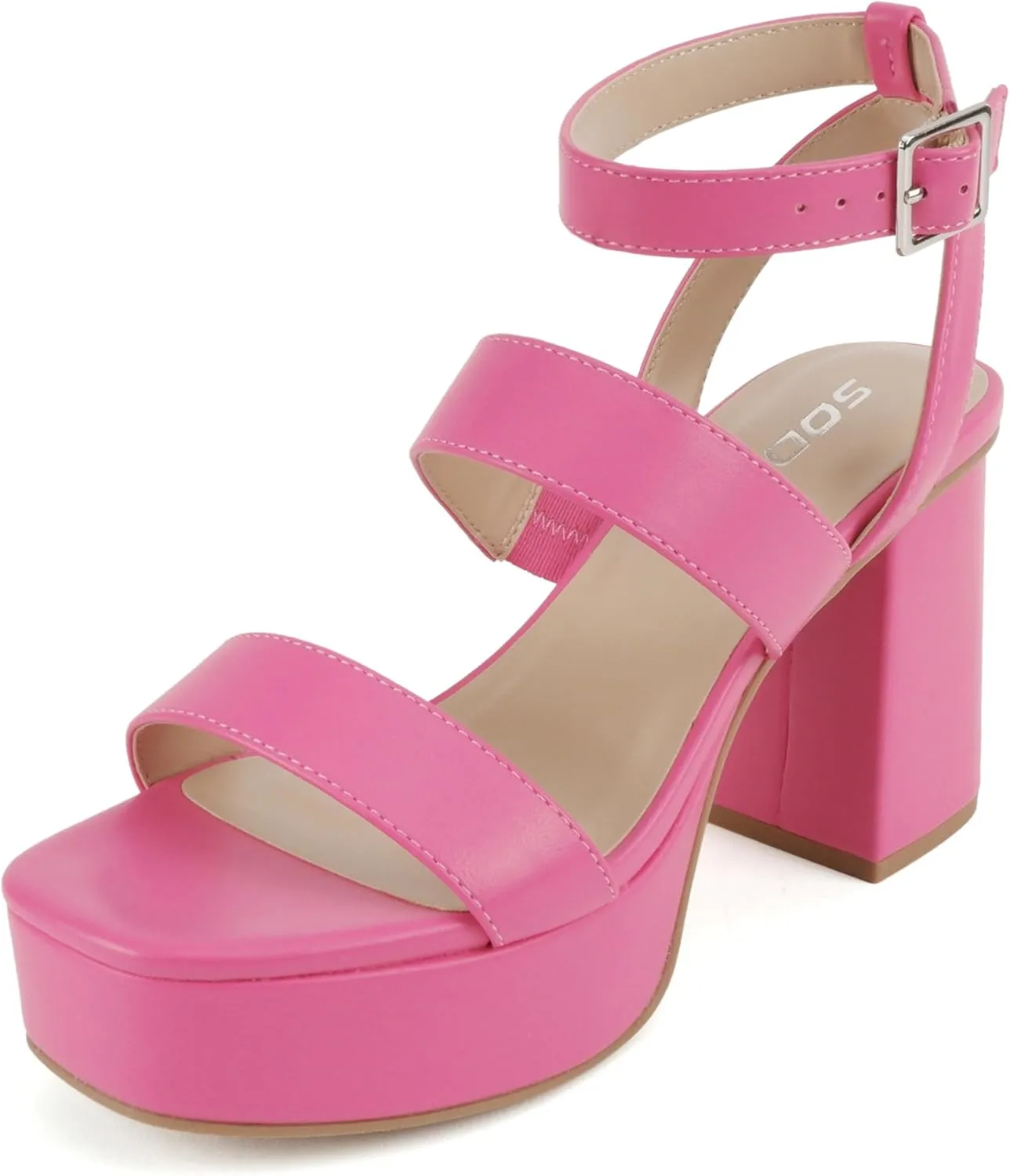 Soda “Dudley” ~ Women Square Toe Multi Band High Heel Platform Dress Sandal with Adjustable Ankle Strap