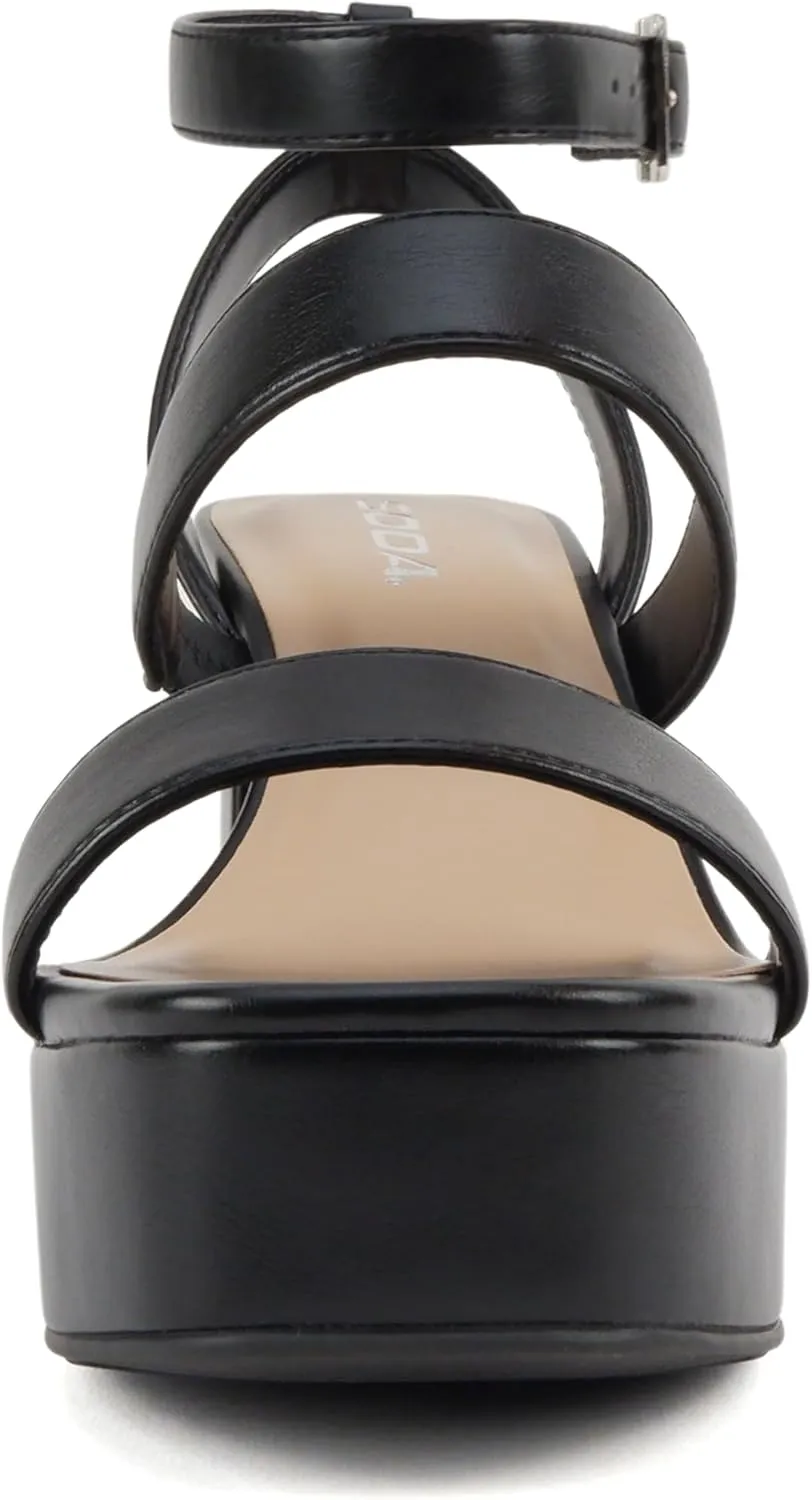 Soda “Dudley” ~ Women Square Toe Multi Band High Heel Platform Dress Sandal with Adjustable Ankle Strap