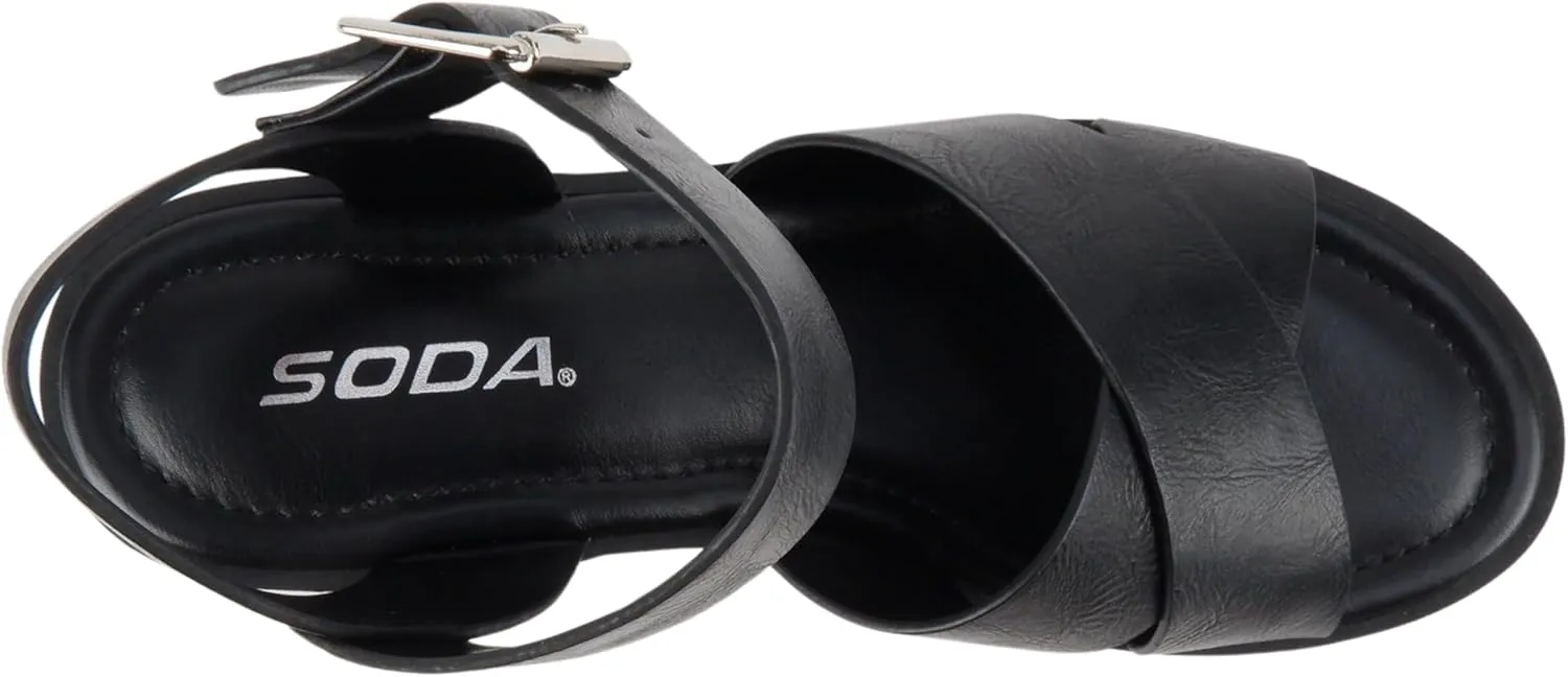 Soda “Joey” ~ Women Open Toe Criss Cross Strap Mid Heel Sandal with Adjustable Ankle Strap