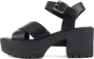 Soda “Joey” ~ Women Open Toe Criss Cross Strap Mid Heel Sandal with Adjustable Ankle Strap