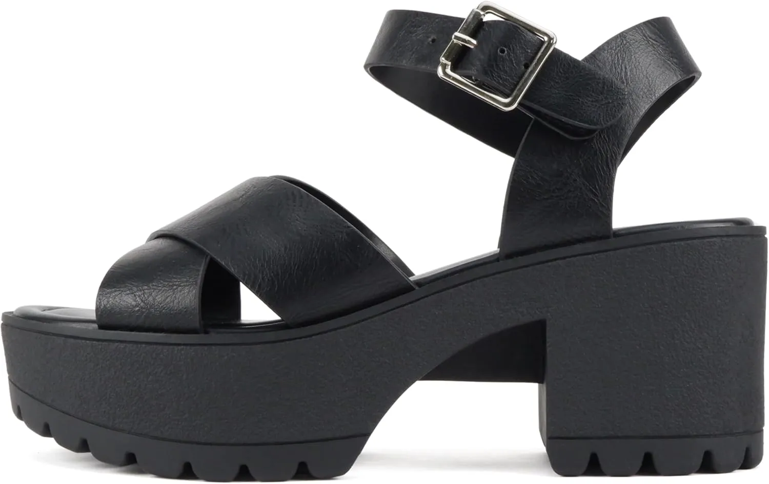 Soda “Joey” ~ Women Open Toe Criss Cross Strap Mid Heel Sandal with Adjustable Ankle Strap