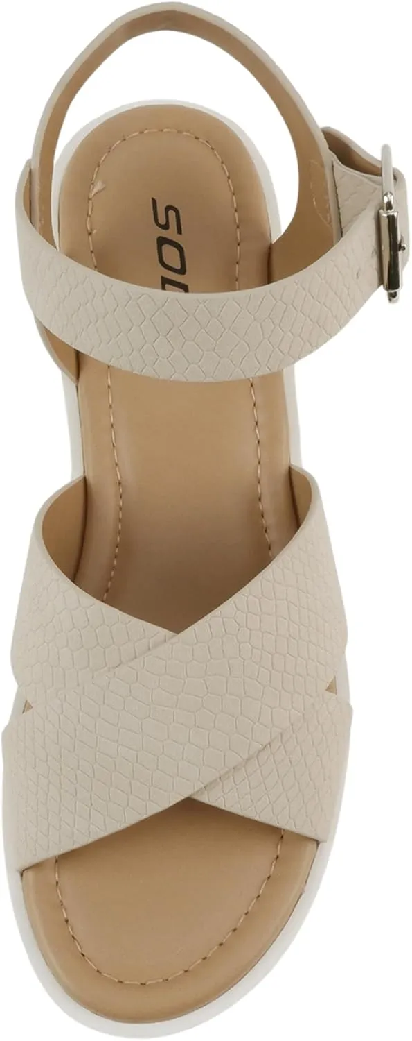 Soda “Joey” ~ Women Open Toe Criss Cross Strap Mid Heel Sandal with Adjustable Ankle Strap