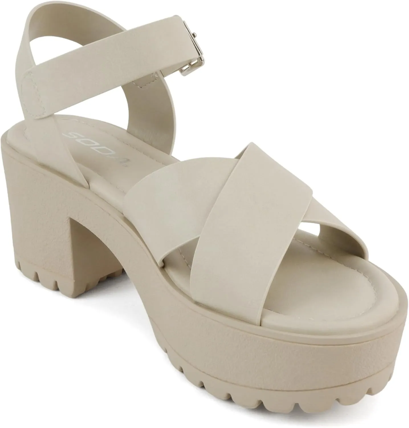 Soda “Joey” ~ Women Open Toe Criss Cross Strap Mid Heel Sandal with Adjustable Ankle Strap