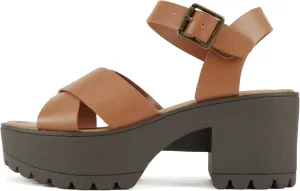 Soda “Joey” ~ Women Open Toe Criss Cross Strap Mid Heel Sandal with Adjustable Ankle Strap