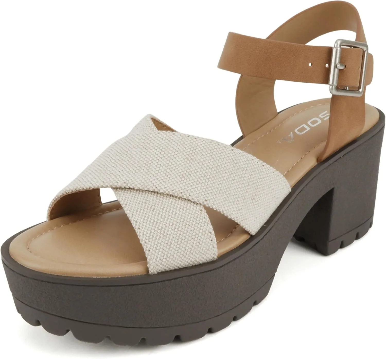 Soda “Joey” ~ Women Open Toe Criss Cross Strap Mid Heel Sandal with Adjustable Ankle Strap