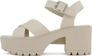 Soda “Joey” ~ Women Open Toe Criss Cross Strap Mid Heel Sandal with Adjustable Ankle Strap
