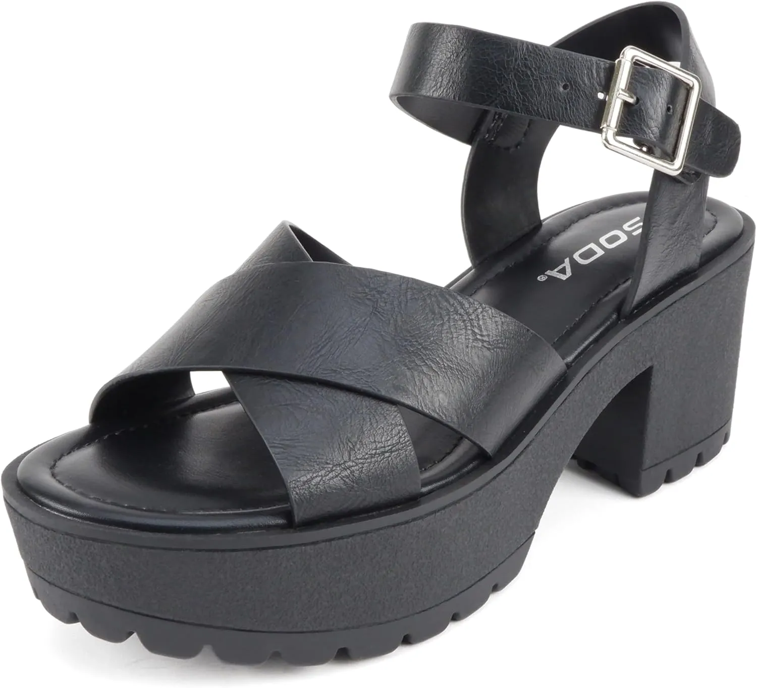Soda “Joey” ~ Women Open Toe Criss Cross Strap Mid Heel Sandal with Adjustable Ankle Strap