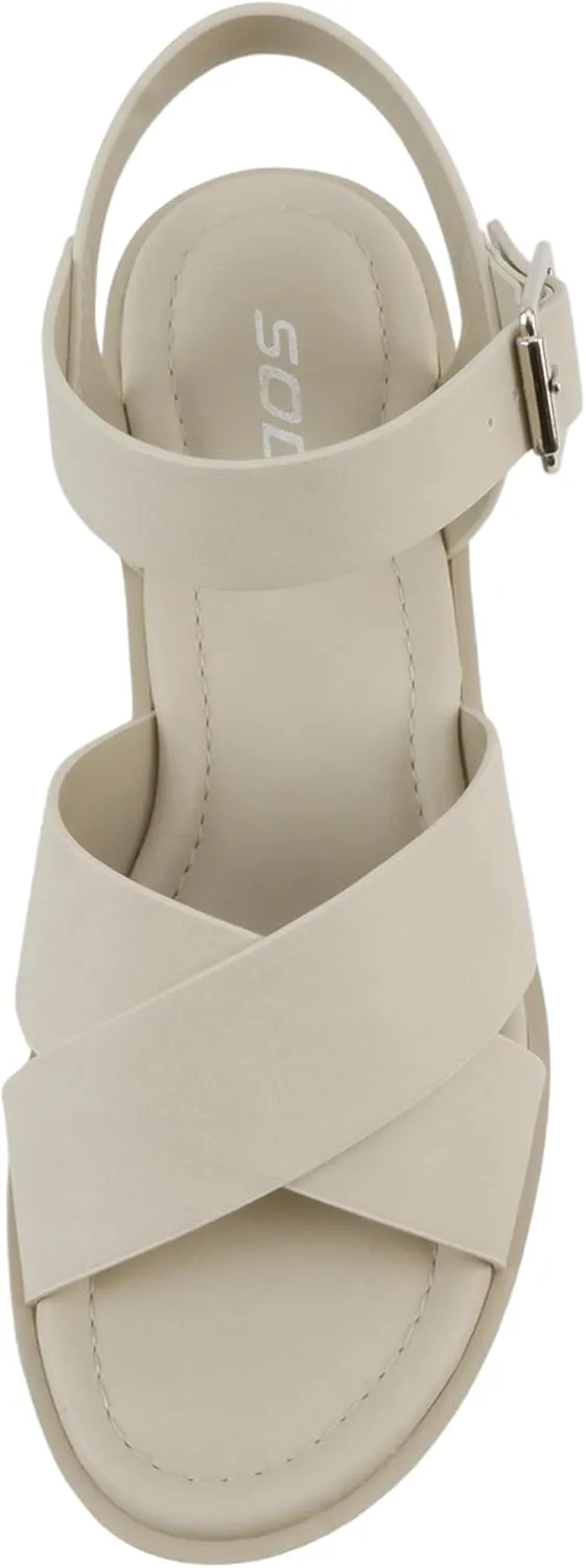Soda “Joey” ~ Women Open Toe Criss Cross Strap Mid Heel Sandal with Adjustable Ankle Strap