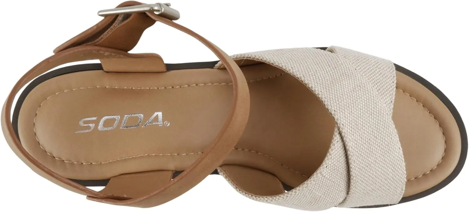Soda “Joey” ~ Women Open Toe Criss Cross Strap Mid Heel Sandal with Adjustable Ankle Strap