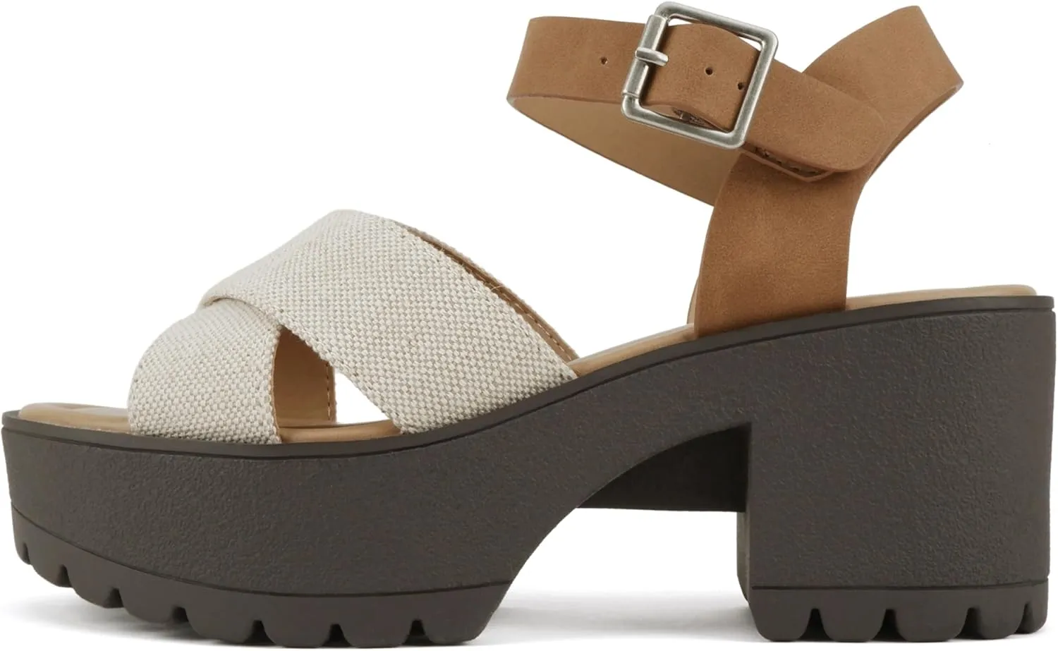 Soda “Joey” ~ Women Open Toe Criss Cross Strap Mid Heel Sandal with Adjustable Ankle Strap