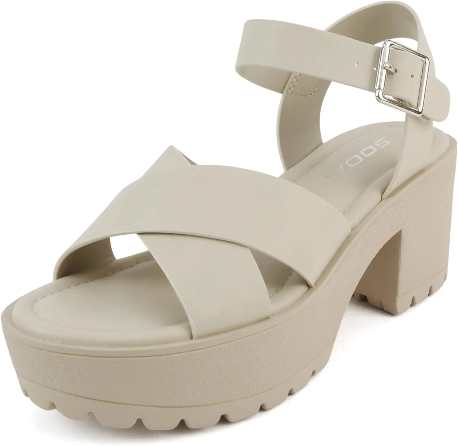 Soda “Joey” ~ Women Open Toe Criss Cross Strap Mid Heel Sandal with Adjustable Ankle Strap