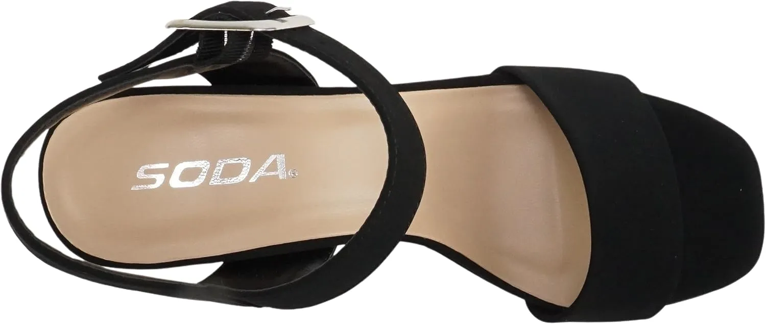 Soda “MACEY” ~ Women Open Square Toe Single Band High Heel Platform Dress Sandal with Adjustable Ankle Strap